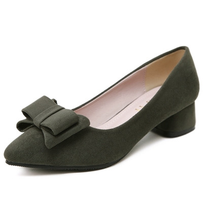 Ежедневни модерни обувки с дебел ток и панделка за дамите