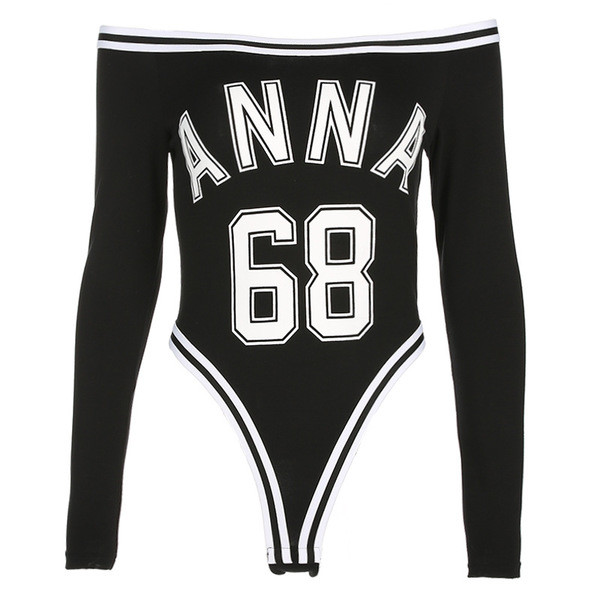 Спортно дамско боди с надпис в черен цвят