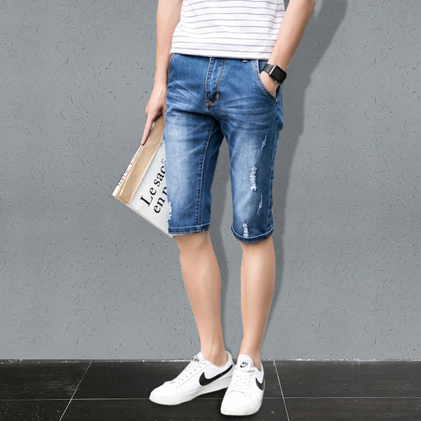 Стилни мъжки слим дънкови панталони с дължина 7/8