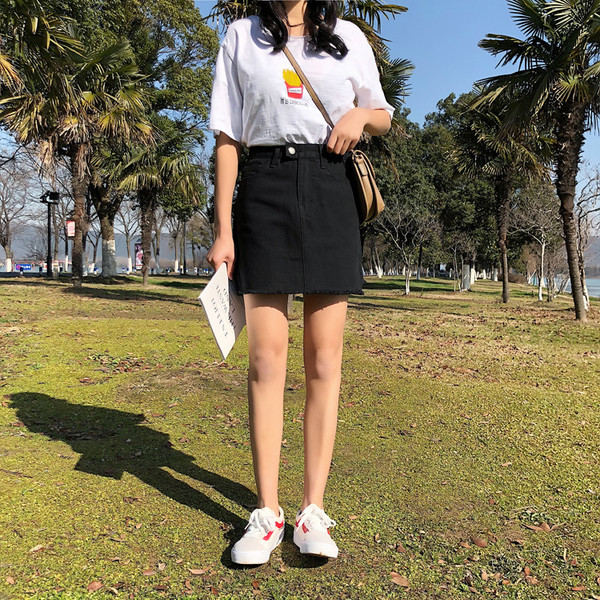 Небрежна дамска дънкова пола с висока талия в два цвята