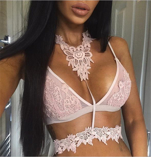 Дамски къс дантелен топ с колие в три цвята