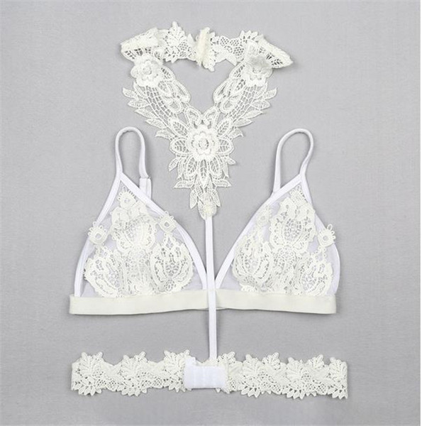 Дамски къс дантелен топ с колие в три цвята