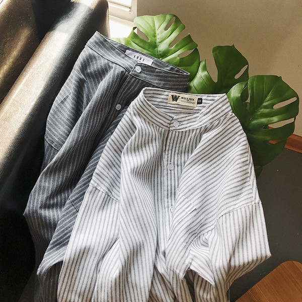 Ежедневна дамска риза райе с дълъг ръкав  с джоб в два цвята