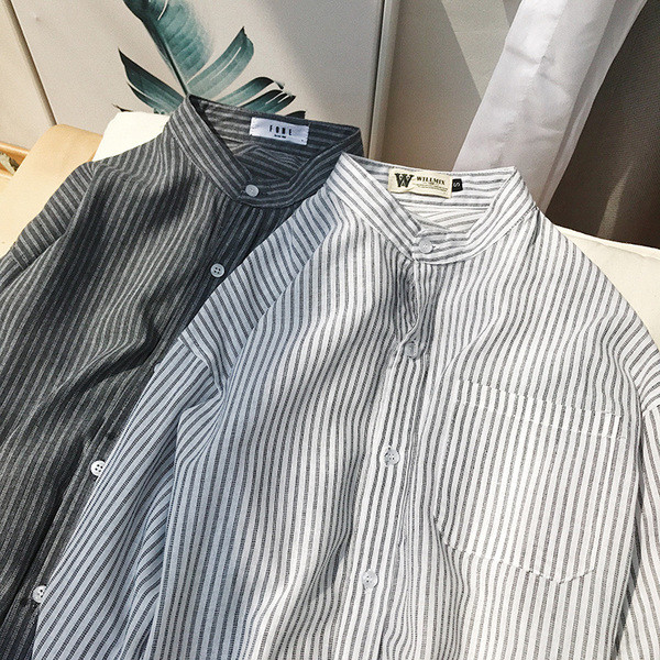 Ежедневна дамска риза райе с дълъг ръкав  с джоб в два цвята