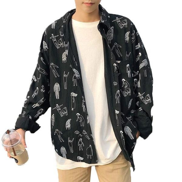 Стилна мъжка риза с дълъг ръкав с апликация  в два цвята