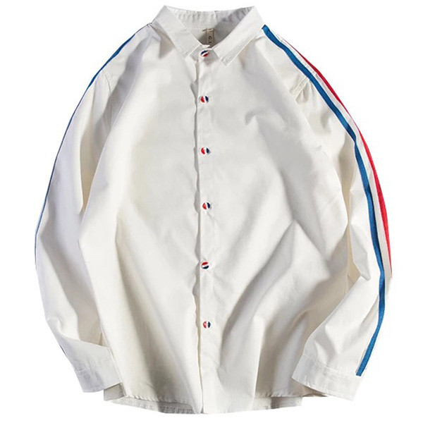 Спортно - ежедневна мъжка риза с цветен кант в бял цвят