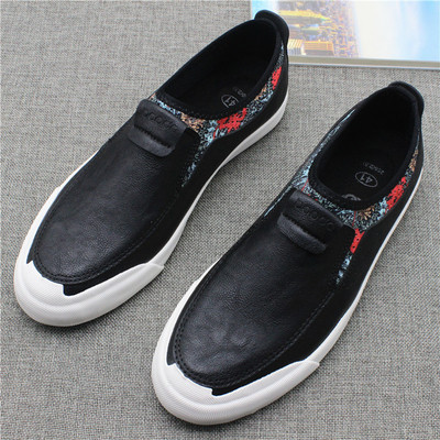 Нов модел мъжки елегантни мокасини от еко кожа с цветен принт в черен,бял и сив цвят