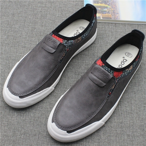 Нов модел мъжки елегантни мокасини от еко кожа с цветен принт в черен,бял и сив цвят