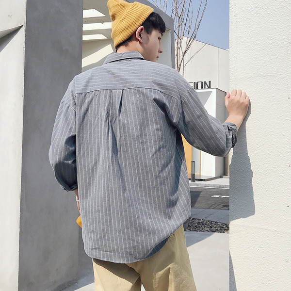 Мъжка риза раирана в сив и зелен цвят