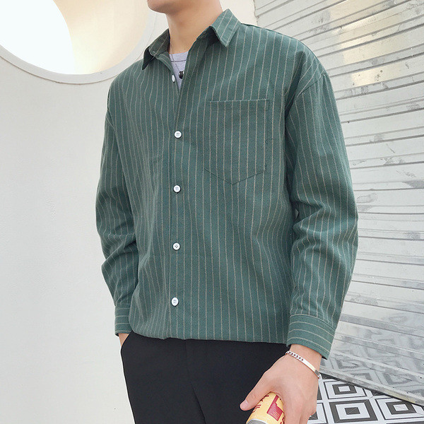 Мъжка риза раирана в сив и зелен цвят