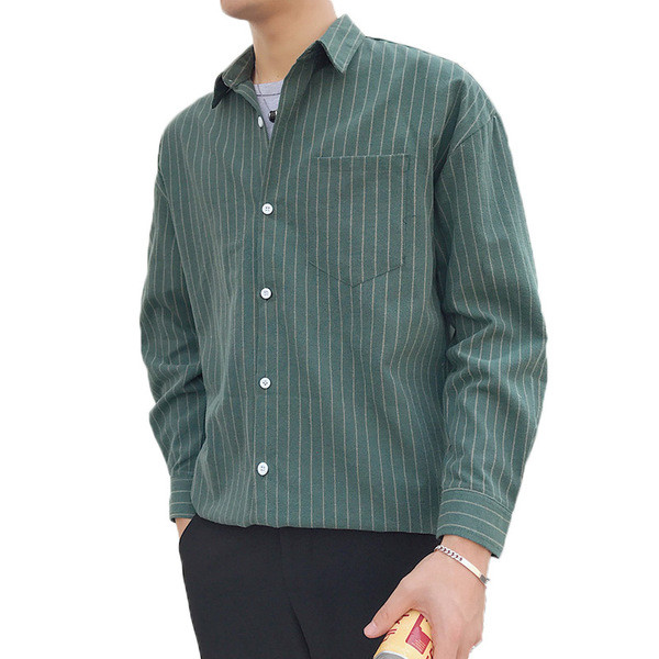 Мъжка риза раирана в сив и зелен цвят