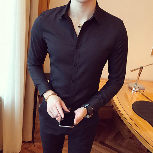 Официална мъжка риза с дълъг ръкав тип слим