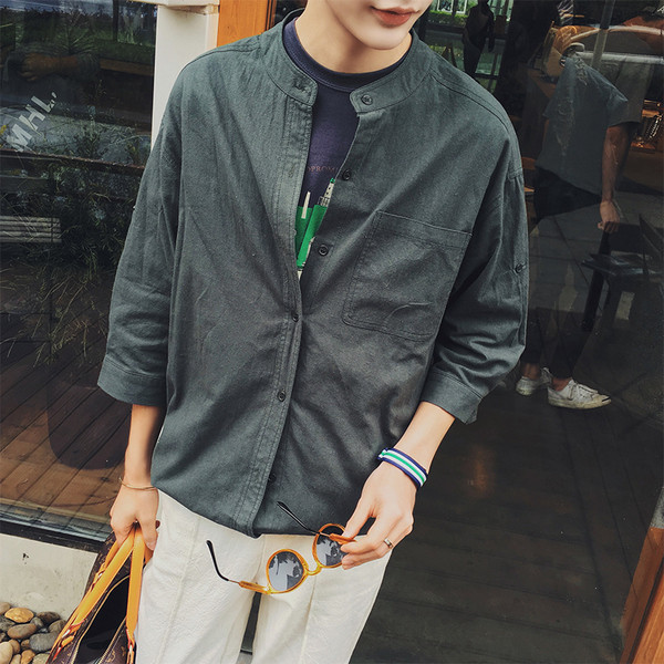 Мъжка риза с О-образна яка в свободен стил в няколко цвята