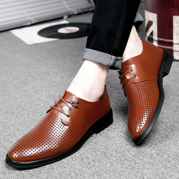 Летни официални мъжки обувки от еко кожа в два цвята