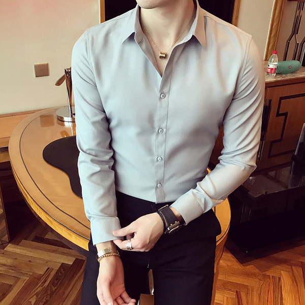 Изчистена мъжка риза с дълъг ръкав от полиестер и памук