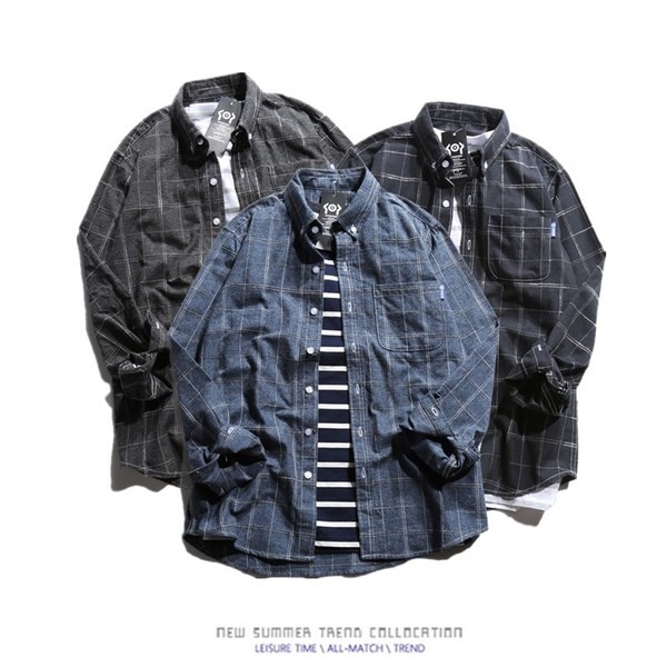 Спортно - ежедневна мъжка риза с дълъг ръкав каре в три цвята