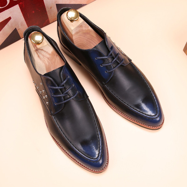 Мъжки официални обувки заострен модел от еко кожа в преливащ цвят в два модела