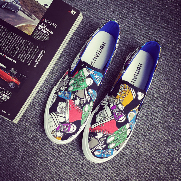 Спортно-ежедневни мъжки мокасини с цветен принт,два модела