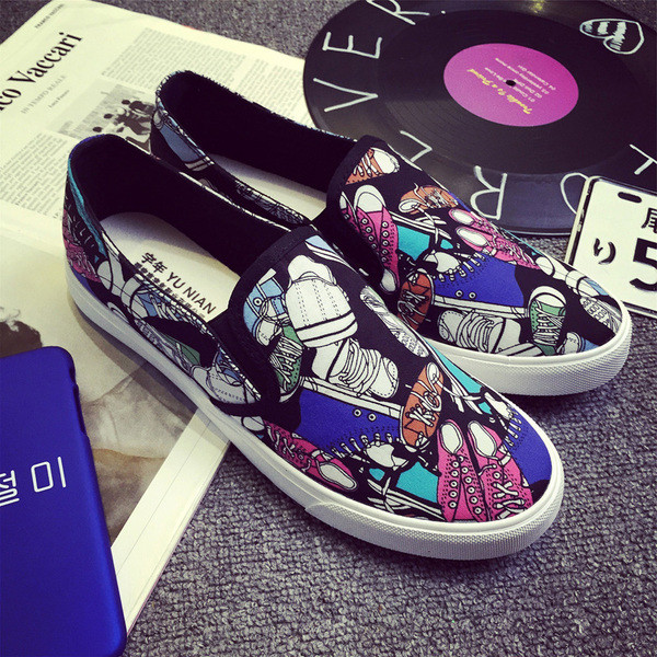 Спортно-ежедневни мъжки мокасини с цветен принт,два модела