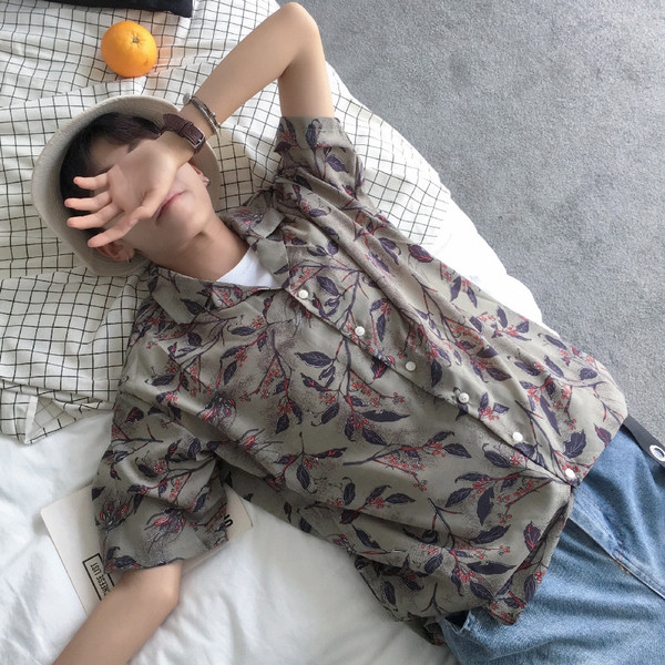 Мъжка риза с флорален мотив в два цвята