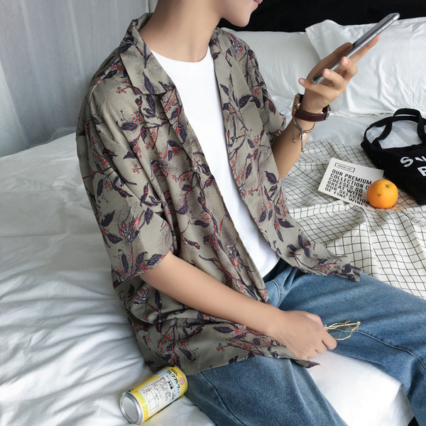 Мъжка риза с флорален мотив в два цвята