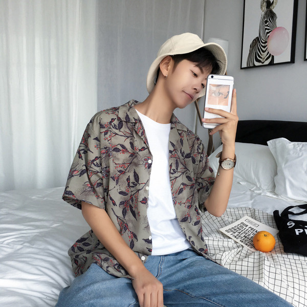 Мъжка риза с флорален мотив в два цвята