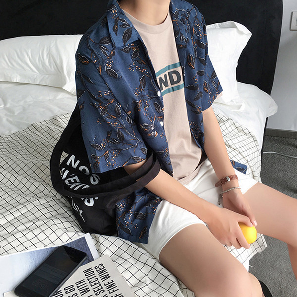 Мъжка риза с флорален мотив в два цвята