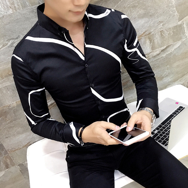 Cămașă casual bărbătească de primăvară cu modele interesante