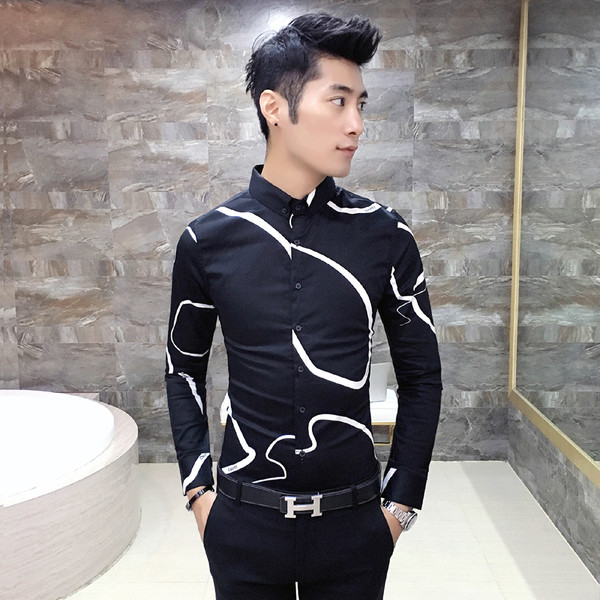 Cămașă casual bărbătească de primăvară cu modele interesante