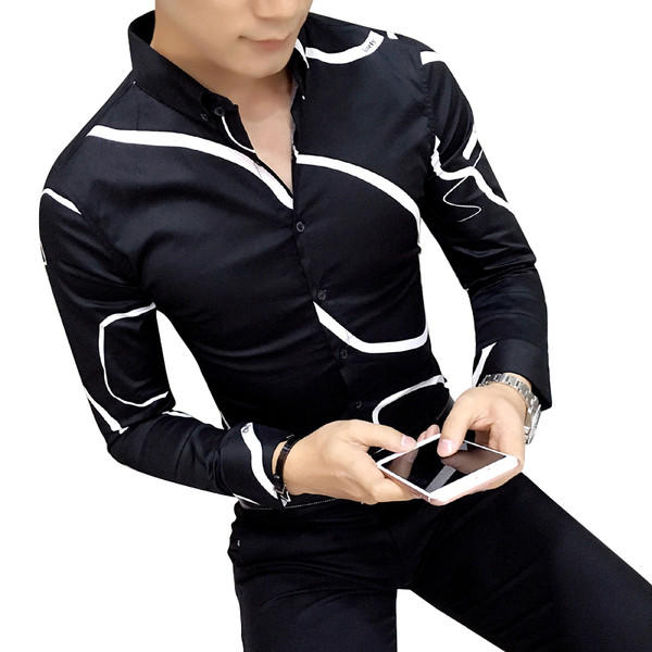 Cămașă casual bărbătească de primăvară cu modele interesante