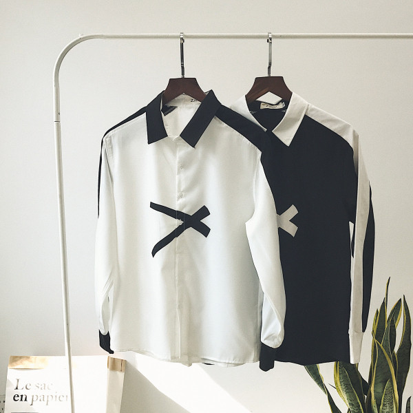 Cămașă elegantă pentru bărbați, cu mâneci lungi, în alb și negru