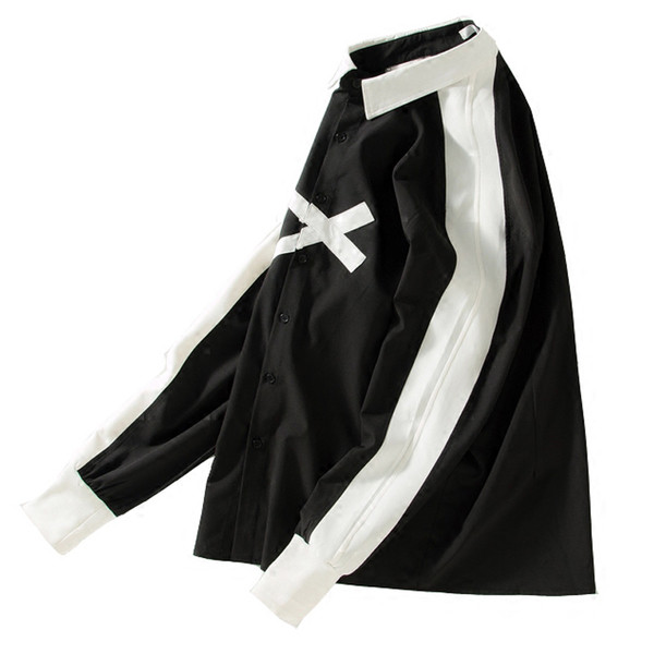 Cămașă elegantă pentru bărbați, cu mâneci lungi, în alb și negru