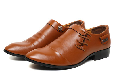 Мъжки официални обувки от еко кожа с странични декоративни връзки и метални елементи