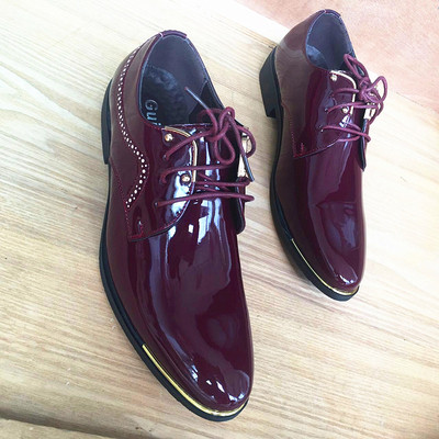 Стилни лачени мъжки обувки заострен модел в няколко цвята