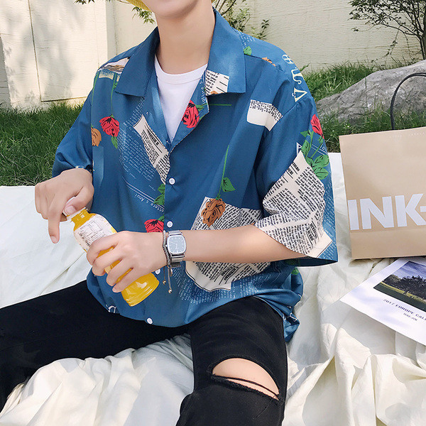 Cămașă pentru bărbați cu mâneci 3/4 cu motiv floral în trei culori