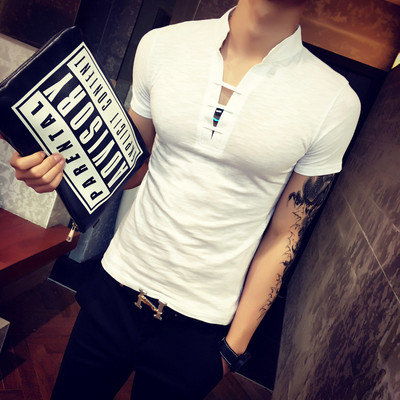 Tricou subțire pentru bărbați modern cu guler în formă de V în mai multe culori