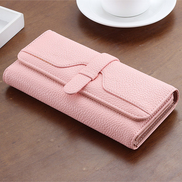 Portofel lung de dama din piele ecologica in diferite culori cu decor metalic si inscriptionare