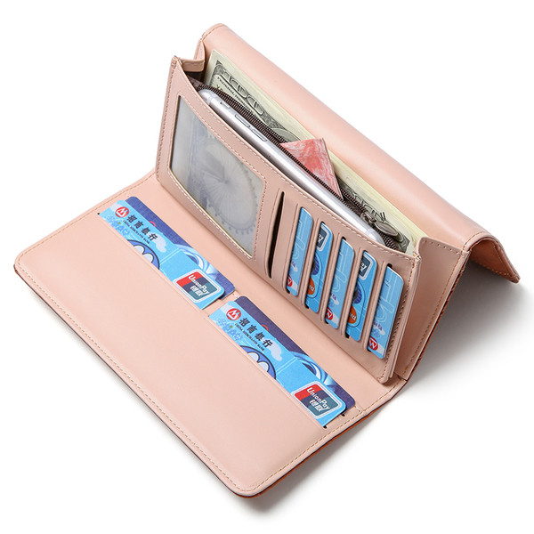 Portofel lung de dama din piele ecologica in diferite culori cu decor metalic si inscriptionare