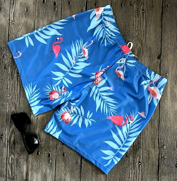 Costum de baie elegant pentru bărbați în albastru, cu imprimeu modern