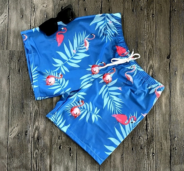 Costum de baie elegant pentru bărbați în albastru, cu imprimeu modern