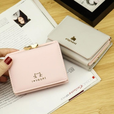 Small women`s wallet with zipper and champagne