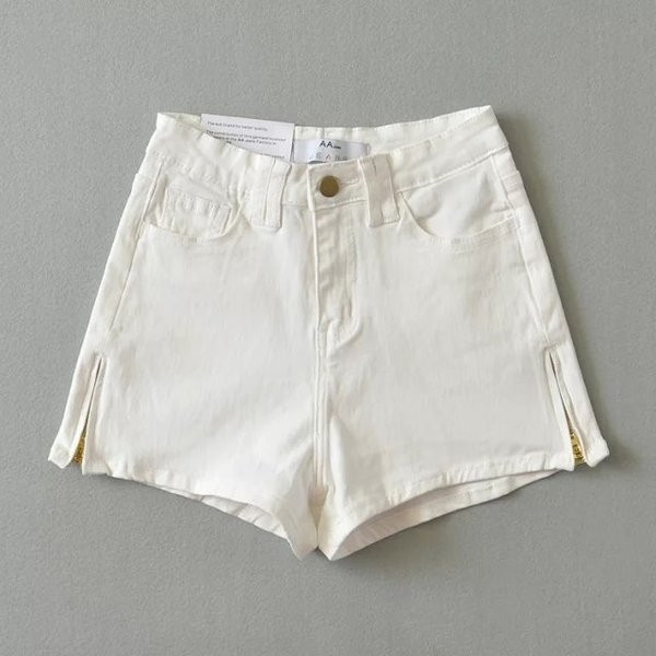 Pantaloni scurți de damă cu fermoar lateral decorativ în diferite culori proaspete