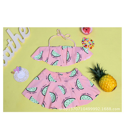 Παιδικά μαγιό για κορίτσια σε δύο μέρη - φούστα και μπουστάκι, με εκτύπωση