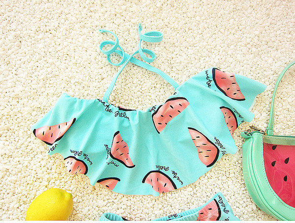 Παιδικά μαγιό για κορίτσια σε δύο μέρη - φούστα και μπουστάκι, με εκτύπωση