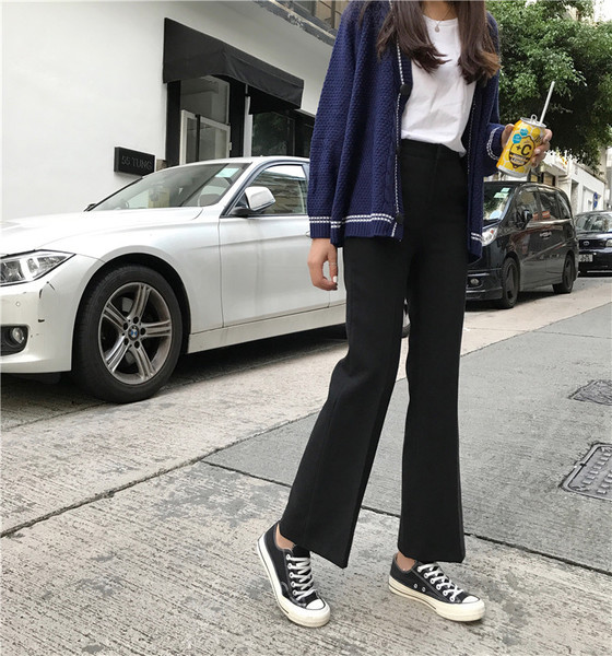 Sportiv - pantaloni eleganti cu talie inalta in negru