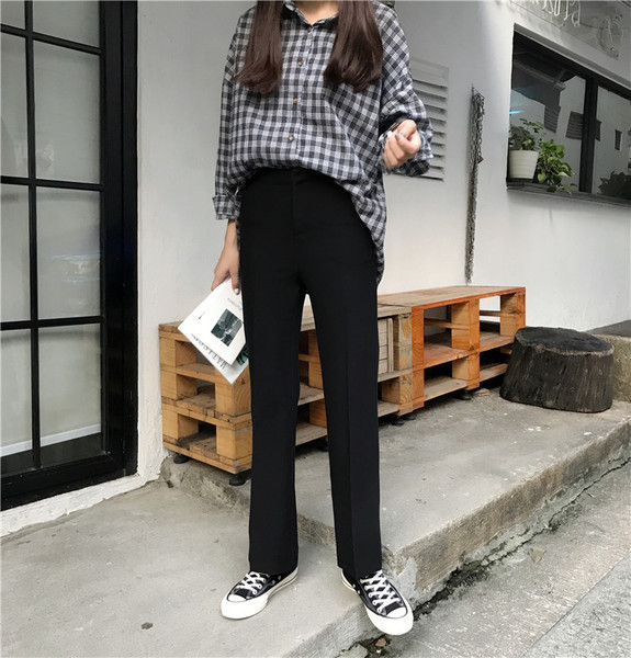 Sportiv - pantaloni eleganti cu talie inalta in negru