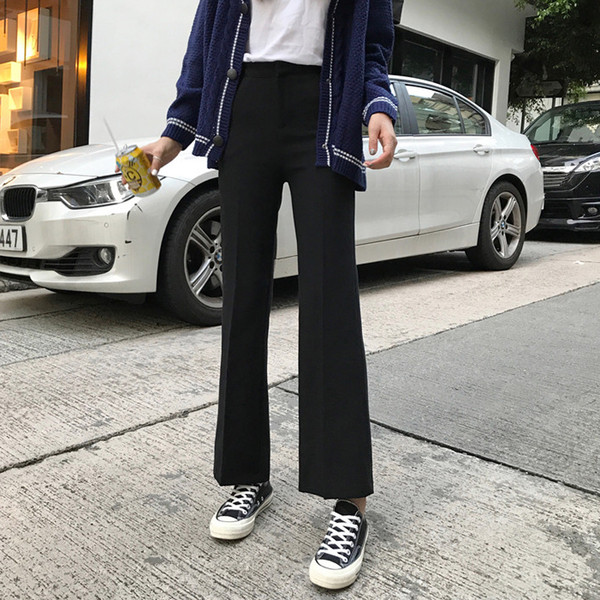 Sportiv - pantaloni eleganti cu talie inalta in negru