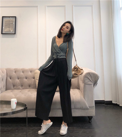 Pantaloni casual dama model lat cu talie inalta in doua culori