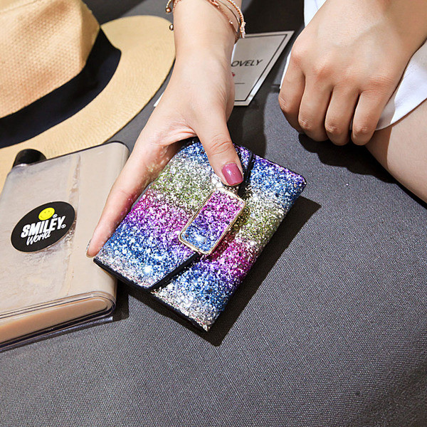 Portofel de dama modern cu brocart in culori irizate