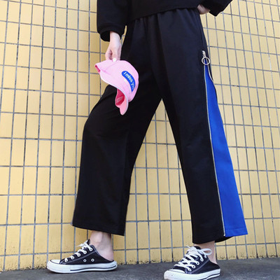 Sports - casual women`s pants wide model - black color